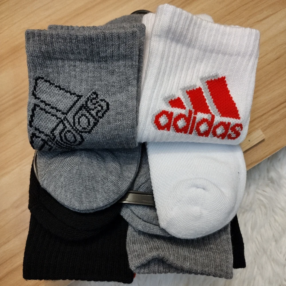 Adidas Youth L 5Y-7Y Cushioned Climacool Crew Socks Multicolor 6 Pair 🆕